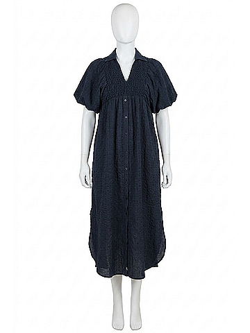 Entro Textured Puff Sleeve Midi Dress - Plus in Navy (view 1)