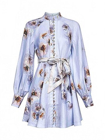 Zimmermann Hypnotic Buttoned Mini Dress in Lilac Poppy (view 2)