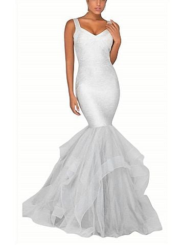 Terani Couture Fitted Mermaid Gown in Ivory/Silver (view 2)