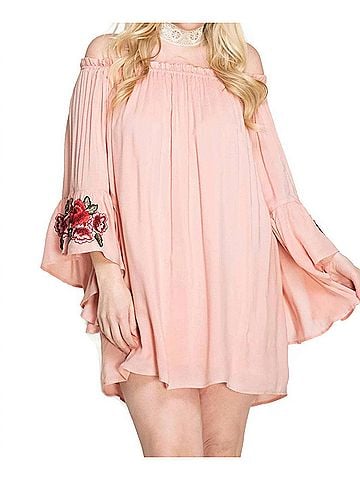 She + Sky Floral Off The Shoulder Mini Dress - Plus in Blush (view 2)