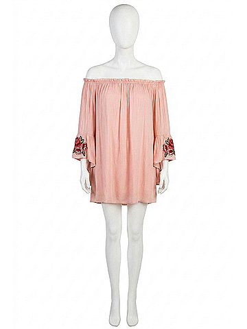 She + Sky Floral Off The Shoulder Mini Dress - Plus in Blush (view 1)
