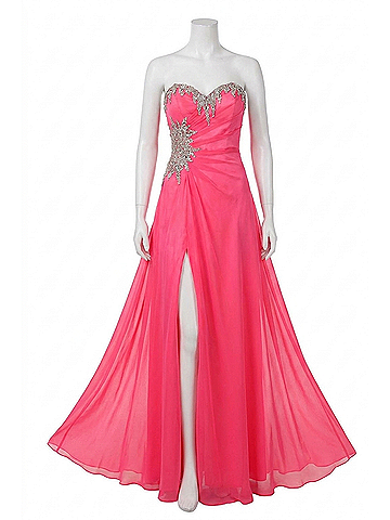 Angela & Alison Floor Length Prom Dress in Neon Pink (view 1)