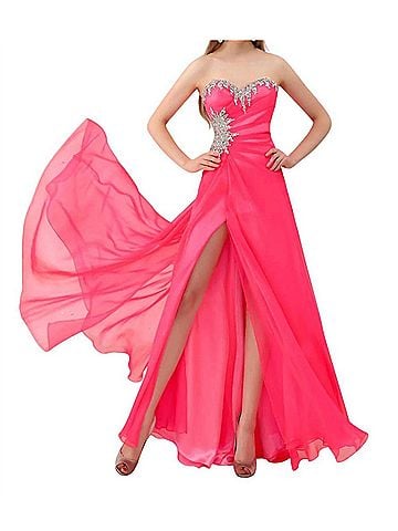 Angela & Alison Floor Length Prom Dress in Neon Pink (view 2)