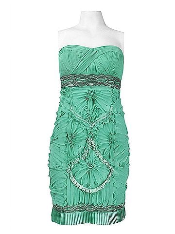 Sue Wong Ruched Floral Pattern Chiffon Dress in Aqua (view 1)