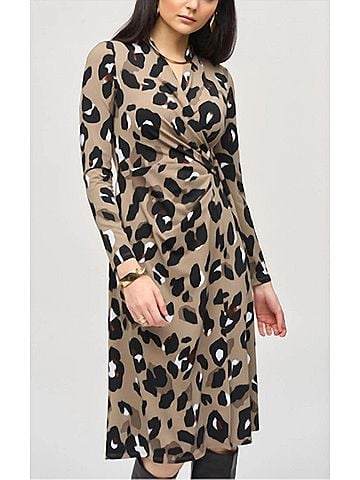 Joseph Ribkoff Animal Print Wrap Dress in Black/Multi (view 2)