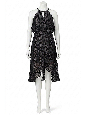 Kensie Chevron Clip Chiffon Sleeveless High Low Dress in Black (view 1)