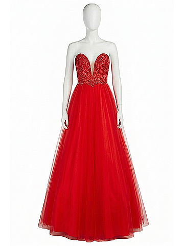 Mac Duggal Plunging V Neck Ball Gown in Red (view 1)