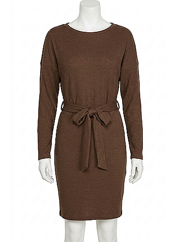 She + Sky Dolman Long Sleeve Boatneck Sweater Dress in Mocha (view 1)