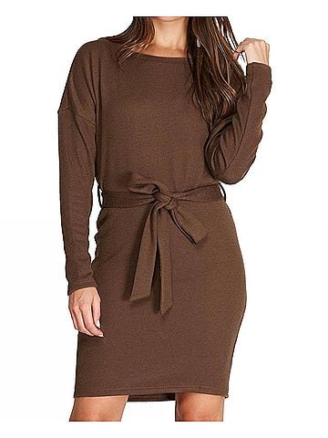 She + Sky Dolman Long Sleeve Boatneck Sweater Dress in Mocha (view 2)