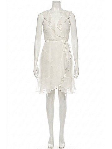 Maison Tara Sleeveless Ruffle Wrap Style A-Line Dress in Ivory (view 1)