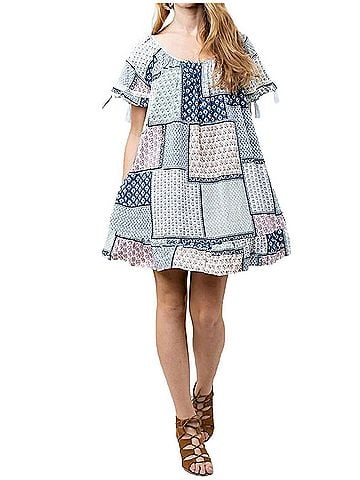 Kori America Folklore Tassel Mini Swing Dress in Sea Blue (view 2)