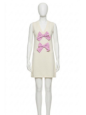Lalavon Carolina Front Bow Mini Dress in Ivory (view 1)