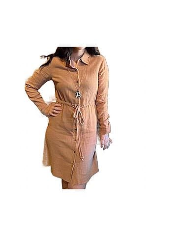 Hem & Thread Tied Cotton Gauze Stud Shirt Dress in Copper (view 2)