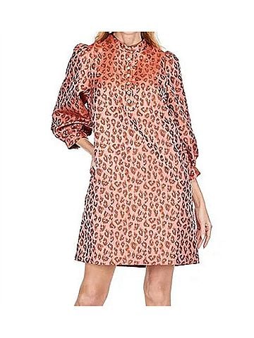 Jade Button Chemise Dress in Cheetah Brocade (view 2)
