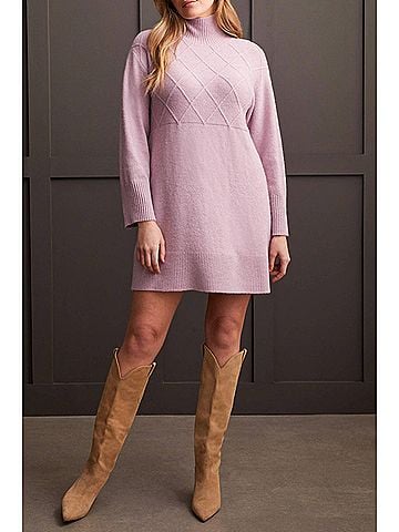 Tribal Long Sleeve Mock Sweater Dress in Orchid (view 2)