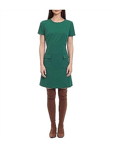 Donna Morgan Front Pocket Short Day Dress in Evergreen (view 2)