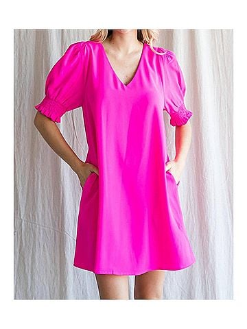 Jodifl Short Sleeve Mini Dress in Hot Pink (view 2)