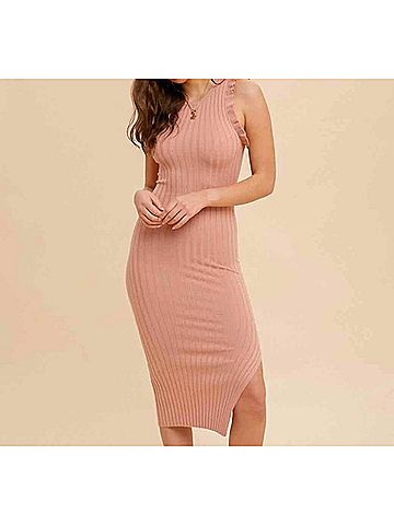 Hem & Thread Jess Midi Sweater Dress in Rose Pink (view 2)