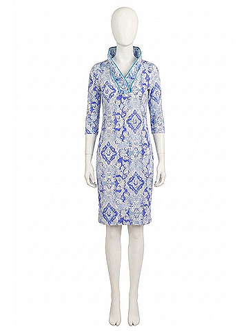 Gretchen Scott Designs Ruffleneck Dress in Watteau Blues (view 1)