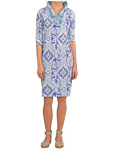 Gretchen Scott Designs Ruffleneck Dress in Watteau Blues (view 2)