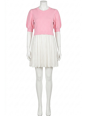 Entro Brenda Two-Tone Pleated Eyelet Mini Dress in Pink (view 1)