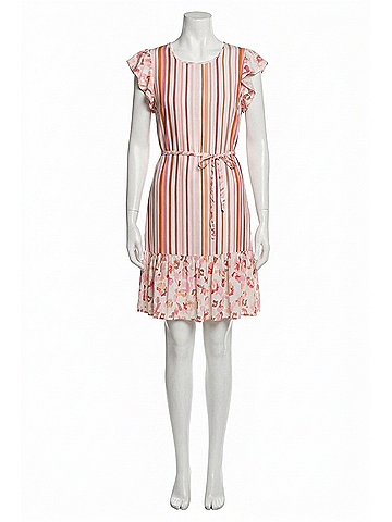 Tribal Ruffled Contrast Print Dress in Lollipop (view 1)