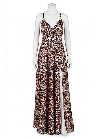 La Femme Spaghetti Strap Gown in Leopard Print (view 1)
