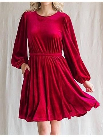 Jodifl Angelica Long Sleeve Velvet Mini Dress in Burgundy (view 2)