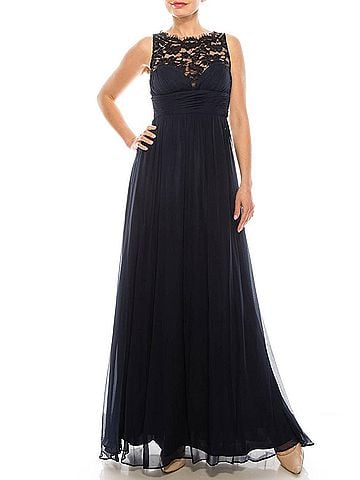 Aidan Mattox Floral Lace Neck A Line Formal Dress in Twilight (view 2)