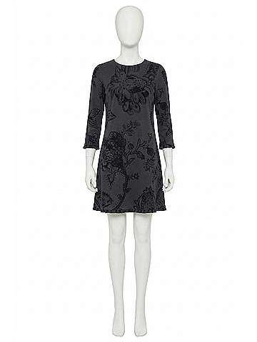 Spartina 449 Island Fringe 3/4 Sleeve Dress in Botanic Garden Gray Woodblock Jacobean (view 1)