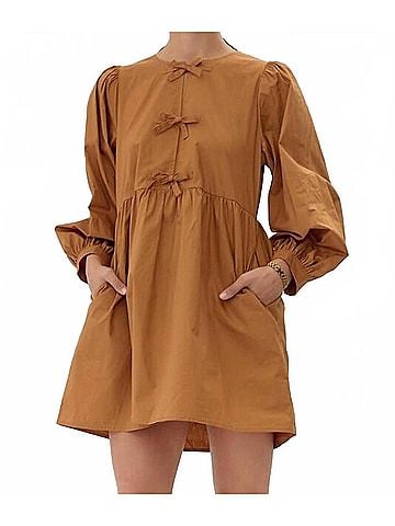 Jodifl Felicity Long Sleeve Dress in Tan (view 2)