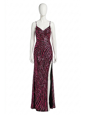 Rachel Allan Embellished Strappy Prom Dress in Fuchsia Black (view 1)