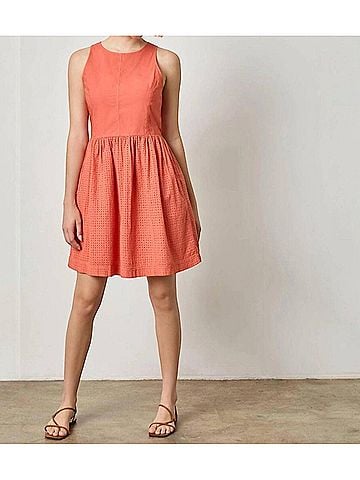 Lilla P Eyelet High Neck Mini Dress in Terracotta (view 2)