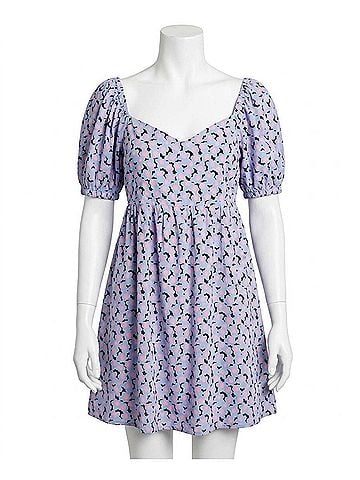 Kori America Daisy Soft Printed Puff Sleeve Babydoll Back Tied Dress in Blue Mix (view 1)