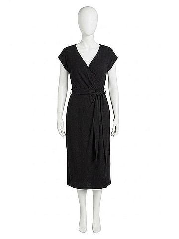 Tribal Textured Faux Wrap Dress in Black (view 1)
