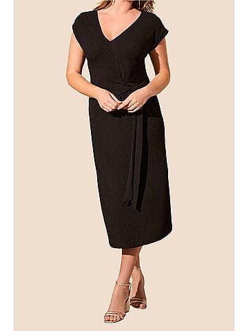 Tribal Textured Faux Wrap Dress in Black (view 2)