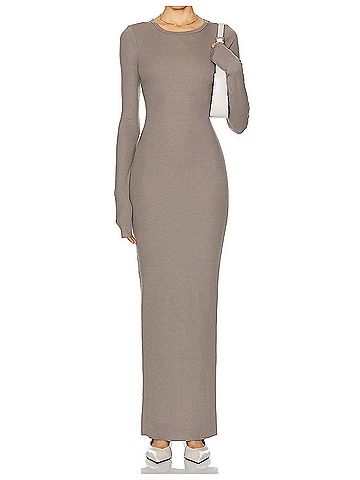 Eterne Long Sleeve Crewneck Maxi Dress in Clay (view 2)