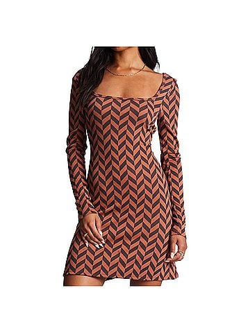 Billabong Still Your Girl Long Sleeve Mini Dress in Brick (view 2)