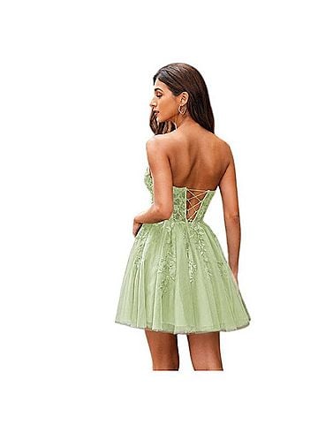 STACEES Stacees A-line Sweetheart Short/Mini Tulle Homecoming Dress with Beading Lace Cocktail Dress (view 2)