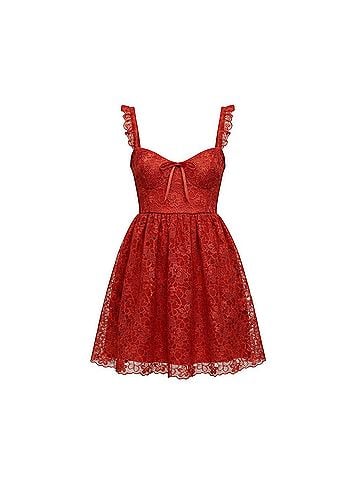 Anthropologie Ruffle Strap Corset Lace Mini Dress Casual Dress (view 1)