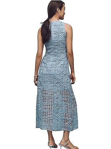Anthropologie Light Blue Crochet Maxi Dress Casual Dress (view 2)
