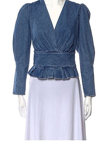 IRO Denim V-Neck Peplum Blouse Long Sleeve T-Shirt (view 1)