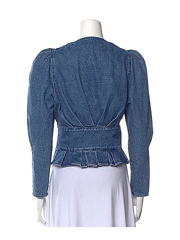 IRO Denim V-Neck Peplum Blouse Long Sleeve T-Shirt (view 2)