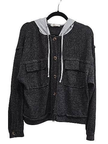 Zenana Outfitters Button-Front Hooded Jacket with Front Flap Pockets Jacket (view 1)