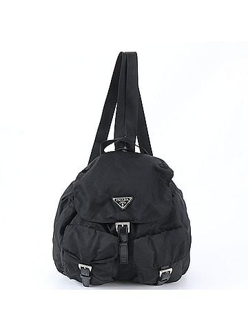 Prada Prada Tessuto Nylon Triangle Logo Leather Backpack/Handbag, Black, Women's (view 1)