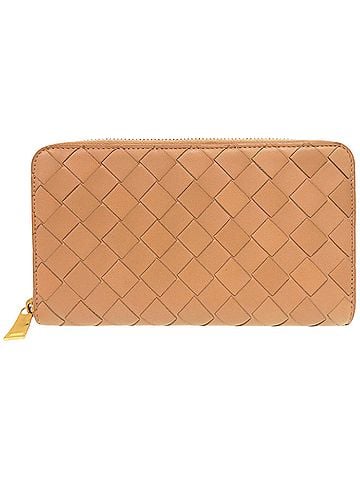 Bottega Veneta Bottega Veneta Round Zipper Maxi Intrecciato 577775 Leather Beige Long Wallet 0950BOTTEGAVENETA (view 1)