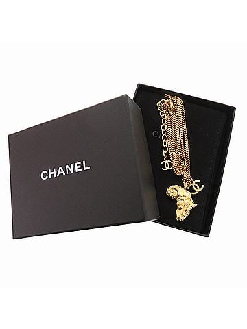 Chanel Chanel Coco Mark African Continent Motif Metal Faux Pearl Rhinestone Gold Necklace 0357CHANEL (view 2)