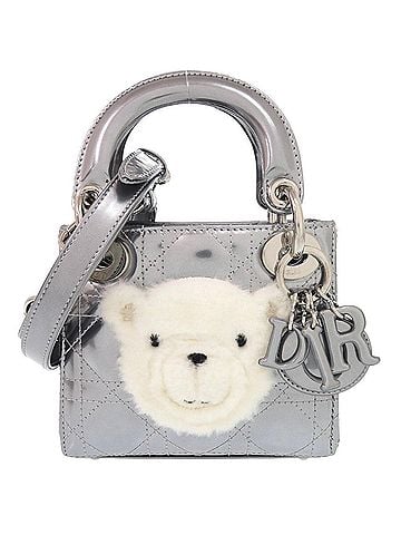 Christian Dior Christian Dior Baby Lady Nano Cannage 15-BO-0138 Patent Leather Fur Silver Handbag 1393 (view 1)