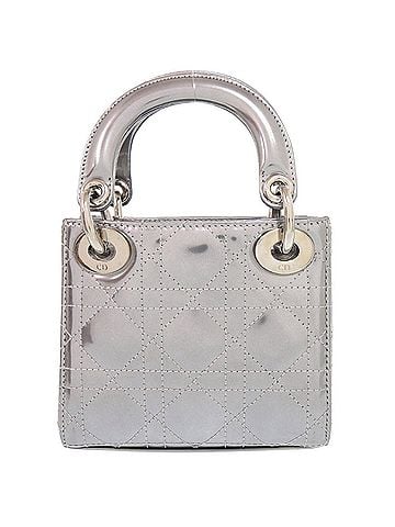 Christian Dior Christian Dior Baby Lady Nano Cannage 15-BO-0138 Patent Leather Fur Silver Handbag 1393 (view 2)