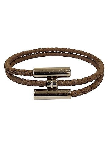 Hermès HERMES Tourni Tresse Leather Bracelet, Etoupe, Men's & Women's (view 2)